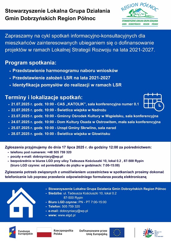 Plakat informacyjny o spotkaniach LGD 2025